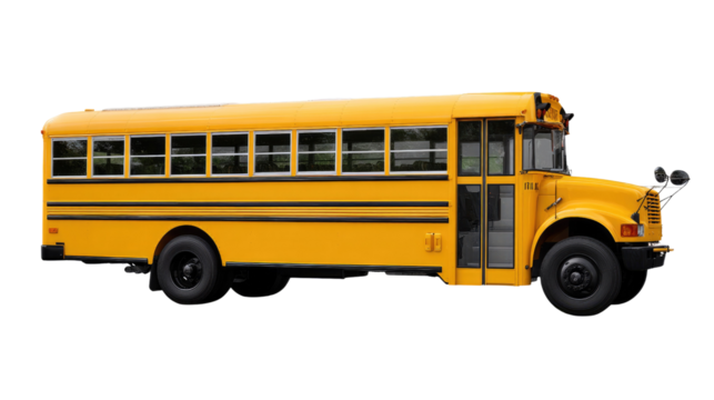 School Bus: An iconic yellow school bus stands as a symbol of education and journey, ready to transport children to school and various destinations.