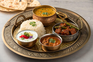 Grand traditional Indian thali served elegantly in luxury fine dining