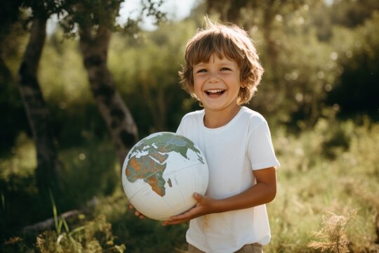 Holding the globe portrait outdoors t-shirt.