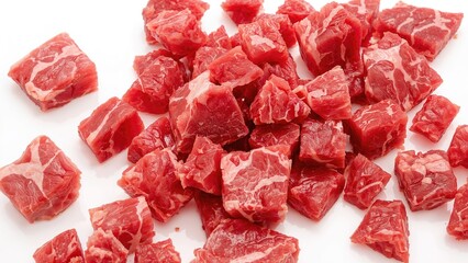 Isolated pieces of uncooked beef on white
