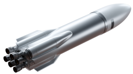 Ready for Lift-Off: A sleek, silver rocket with powerful engines is poised for launch, set against a clean background, symbolizing innovation, exploration, and the boundless possibilities of space.