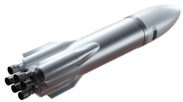 Ready for Lift-Off: A sleek, silver rocket with powerful engines is poised for launch, set against a clean background, symbolizing innovation, exploration, and the boundless possibilities of space.