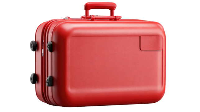 Crimson Journey Case: A pristine red journey case, ready for an adventure, stands out with its vibrant color and sturdy design, representing travel and exploration.