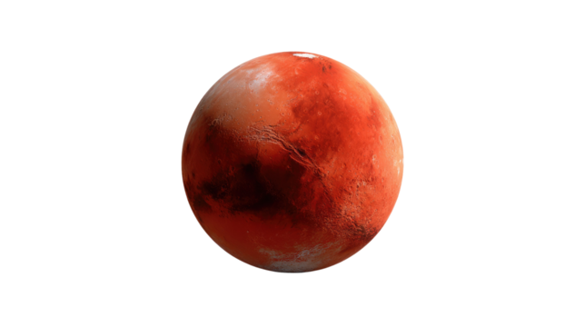 Celestial Body: An orbital perspective of Mars, showcasing the planet's red, rust-colored surface. The image captures the essence of an alien, exploration, and discovery. 