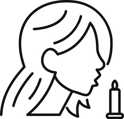 Obraz premium Simple line drawing of a female profile blowing out a candle flame, symbolizing hope, wishes, or remembrance