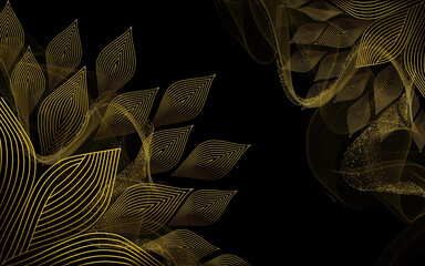 abstract grunge background with gold veins flowers