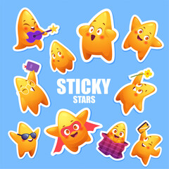 Stars stickers. cute emotional mascots stars stickers for printing