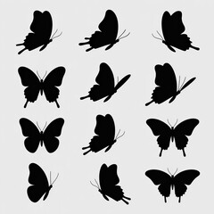 Obraz premium Graceful butterfly silhouettes in various flying poses, perfect for nature and spring designs
