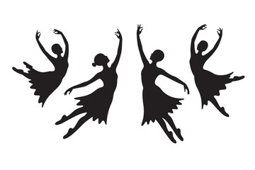 Graceful ballet dancers silhouettes black and white art design