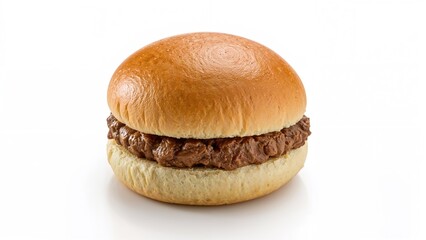 Close-up shot of a hot burger with fresh buns on a white background