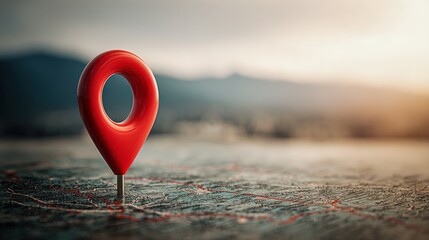 Red Location Pin on Map with Mountain Backdrop: Navigation, Travel, and Exploration Concept