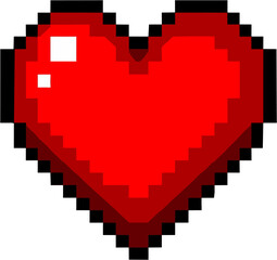 Fototapeta premium Pixelated red heart graphic, a digital representation of love and affection, isolated on white background.