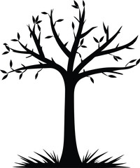 Obraz premium Silhouette of a Tree with Minimal Leaves in Black and White Simple Graphic Design Element Isolated Illustration