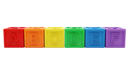 Set of colorful alphabet blocks in rainbow order, isolated on transparent background
