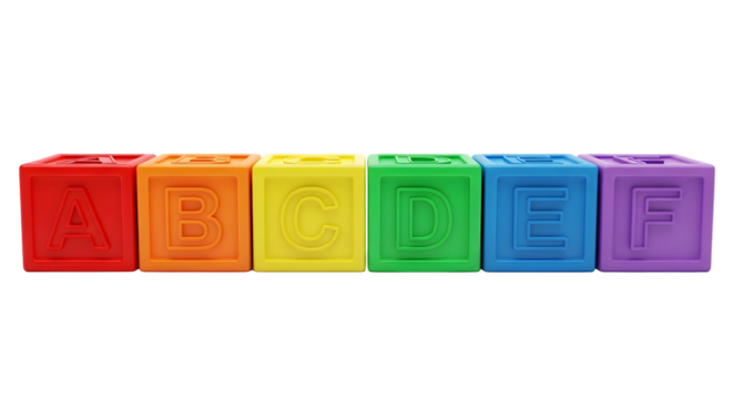 Set of colorful alphabet blocks in rainbow order, isolated on transparent background - Powered by Adobe