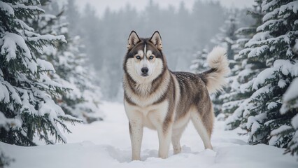 Naklejka premium Husky enjoying the cold season