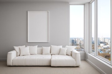 Fototapeta premium Modern living room mock-up with large window