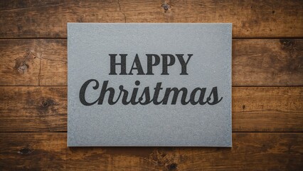 Felt board in gray showing Happy Christmas text with wooden wall behind