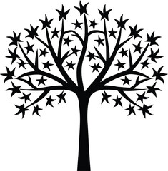 Stylized Silhouette of a Tree with Star Shaped Leaves Against a White Background Vector Illustration Graphic Resource