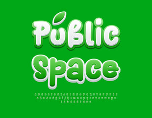 Vector Eco concept Public Space. Handwritten White and Green Font. Creative Alphabet Letters and Numbers set