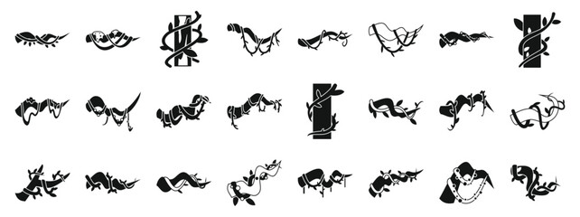 Twisted jungle plant vines icons set. Simple set of liana branch related vector icons for your design
