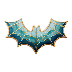 Obraz premium Bat shaped decoration with spider web pattern in blue and gold colors perfect for halloween props and spooky festive design