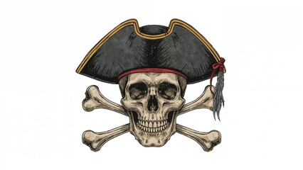 Fototapeta premium Image depicting a pirate chief's skull adorned with a tricorn hat and crossbones
