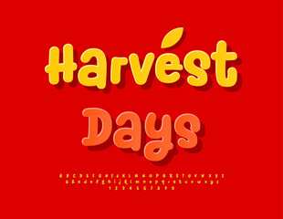 Vector Festive flyer Harvest Days. Holiday Red Font. Joyful Handwritten Alphabet Letters and Numbers set.