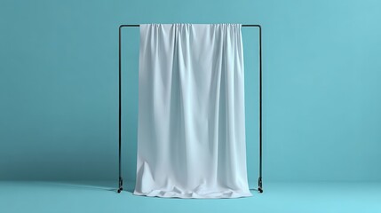 Fabric Display on Minimalist Rack Against Blue Backdrop, Ideal for Product Mockups and Presentations