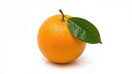 Citrus orange fruit featuring leaves, isolated