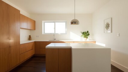 Contemporary home kitchen layout with bright and clean aesthetics