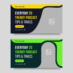 Modern podcast video thumbnail banner design, podcast sound video tips and trick cover banner design, fully customizable vector eps 10 file format	