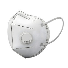 White n95 respirator face mask with exhalation valve for protection against dust and viruses isolated on transparent background