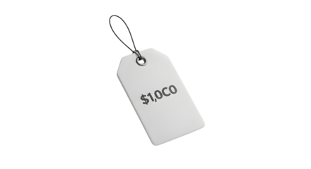 A white price tag with 1, 000 written on it, isolated on transparent background