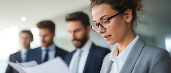 Business executives reviewing HR compliance reports