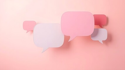Abstract composition of floating speech bubbles against a soft pastel gradient background.