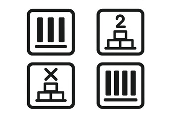 Obraz premium Warehouse cargo handling symbols showing stacking limits, maximum number of tiers, pallet stacking restrictions, and product packaging marks. Logistics safety sign icons. Vector illustration.