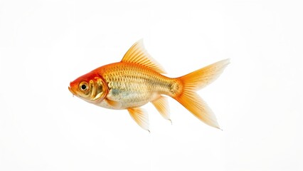 Fototapeta premium Single Gold Fish Set on a Plain White Surface