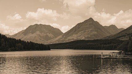 Monochrome Sepia View Tranquil Mountain