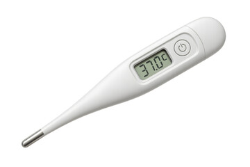 Digital clinical thermometer showing fever on transparent background