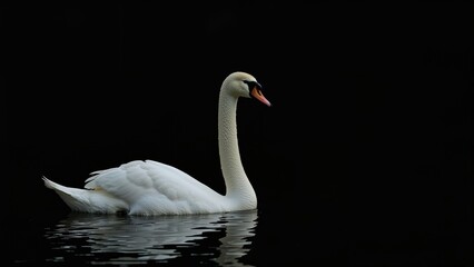 Fototapeta premium Single pale swan set on a black canvas (Cygnus atratus)