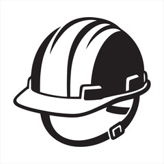 Safety Helmet Icon – Black and White Silhouette Vector Illustration