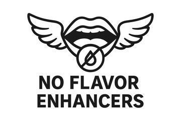 Obraz premium Symbolic mouth with wings, anti flavor additive icon, no flavor enhancers label, food packaging concept, freedom from artificial flavoring, vector emblem for healthy natural products