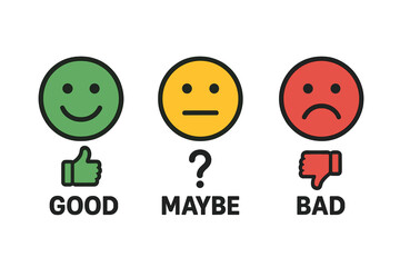 Emotion Icon Pack with Good, Bad, and Maybe Faces. Evaluation and Rating Symbols Including Thumbs Up, Thumbs Down, and Neutral Expression. Vector Emotional Emoticons Set for Feedback and Reviews