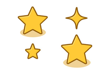 Obraz premium Golden star vector icons with yellow stars and circular shadows, decorative shiny star elements, bright celestial symbols, vector illustration on transparent background for design