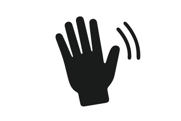 Obraz premium Hand wave gesture icon. Waving hand symbol isolated. Hello goodbye sign. Friendly greeting or farewell. Human palm gesture clip art. Communication, welcome, social interaction vector illustration