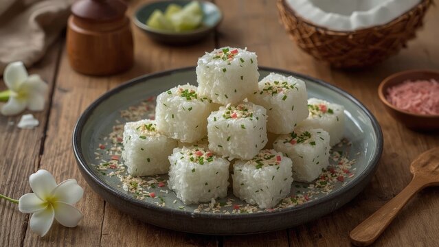 Delicious traditional cake made from rice flour and sweet coconut milk