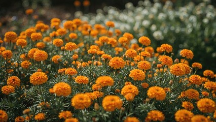Nature's beauty captured in a garden full of blooming Pot marigold flowers during spring