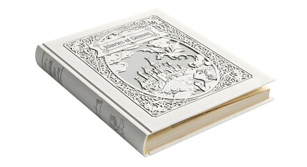 Fototapeta premium An old hardcover book with an intricately embossed cover, isolated on transparent background