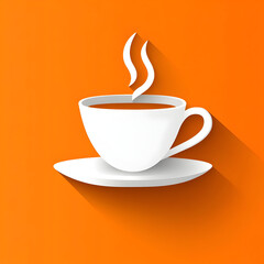Obraz premium Illustration of Hot Coffee Cup on Orange Background